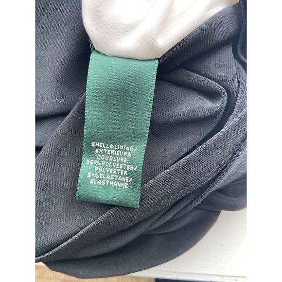 Lauren Ralph Lauen Colorblcok SheathDress Size 6 Petite Black Ruched Stretchy - Picture 8 of 11